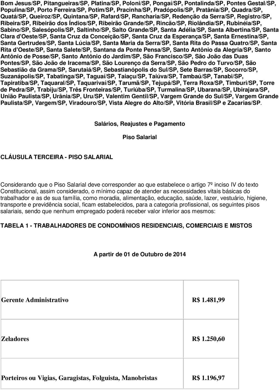 Salesópolis/SP, Saltinho/SP, Salto Grande/SP, Santa Adélia/SP, Santa Albertina/SP, Santa Clara d'oeste/sp, Santa Cruz da Conceição/SP, Santa Cruz da Esperança/SP, Santa Ernestina/SP, Santa