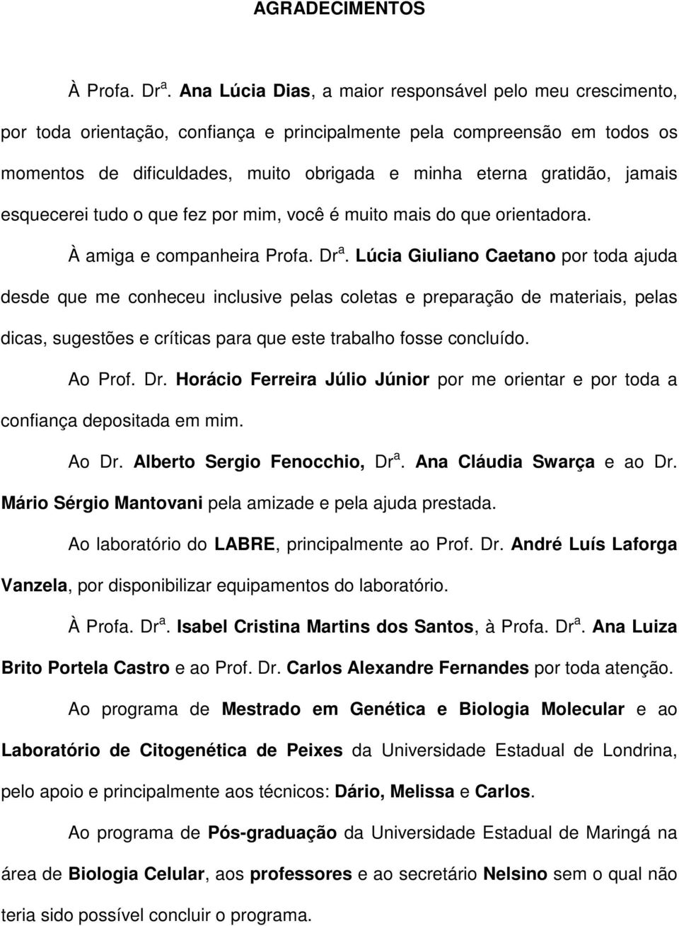 gratidão, jamais esquecerei tudo o que fez por mim, você é muito mais do que orientadora. À amiga e companheira Profa. Dr a.