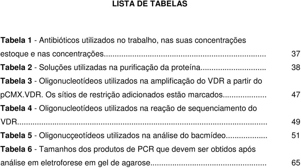 vdr. Os sítios de restrição adicionados estão marcados... 47 Tabela 4 - Oligonucleotídeos utilizados na reação de sequenciamento do VDR.