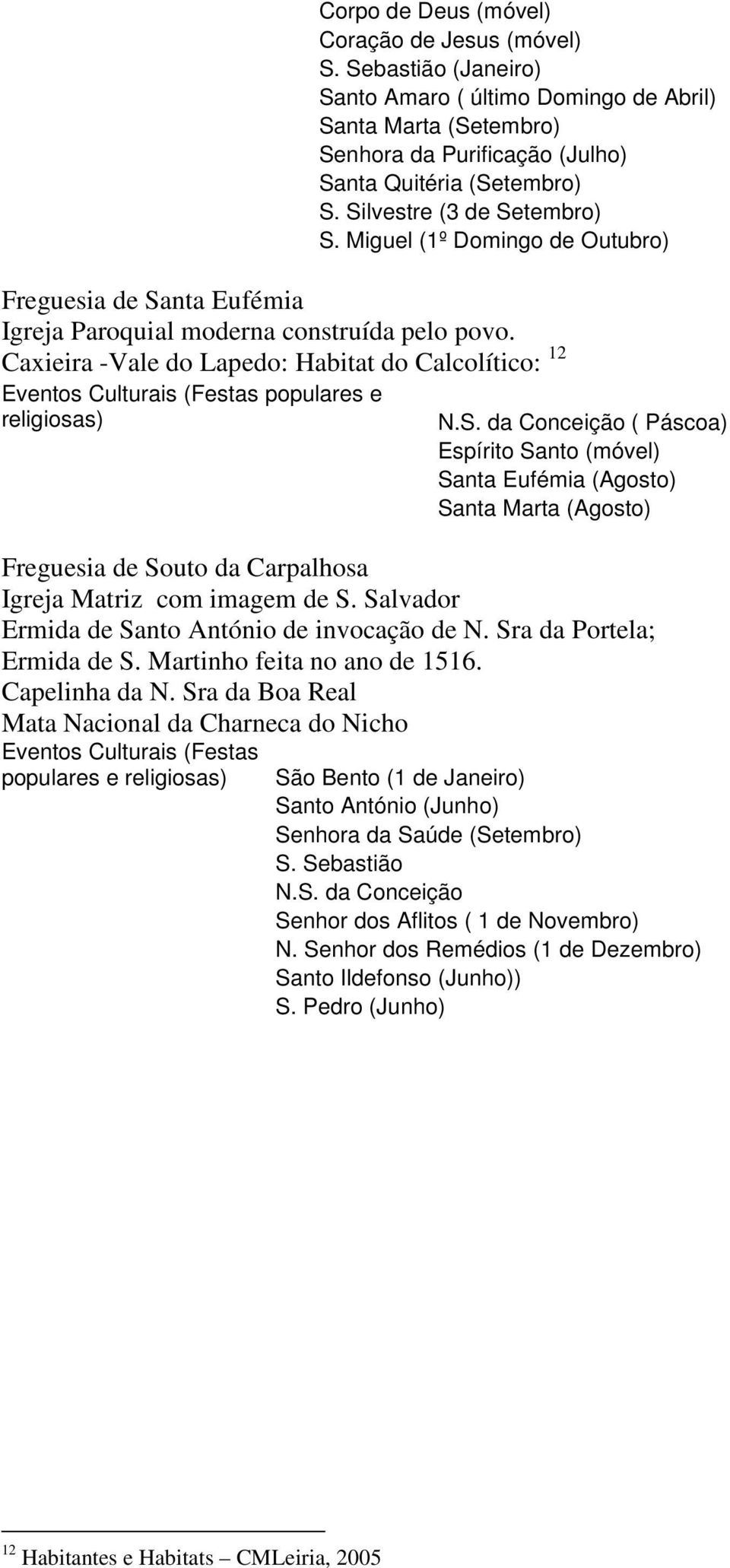 Salvador Ermida de Santo António de invocação de N. Sra da Portela; Ermida de S. Martinho feita no ano de 1516. Capelinha da N.