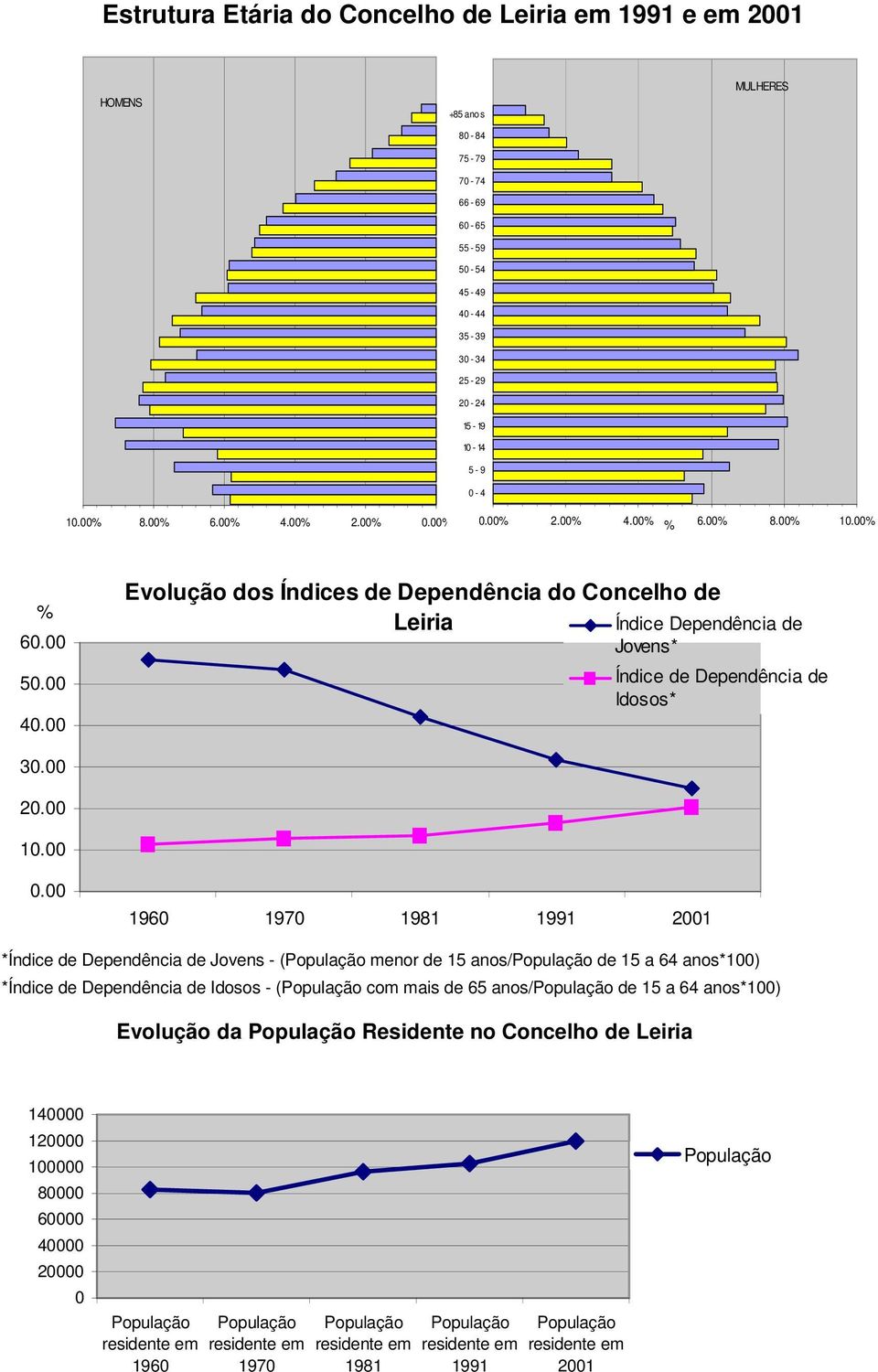 00 Evolução dos Índices de Dependência do Concelho de Leiria Índice Dependência de Jovens* Índice de Dependência de Idosos* 30.00 20.00 10.00 0.