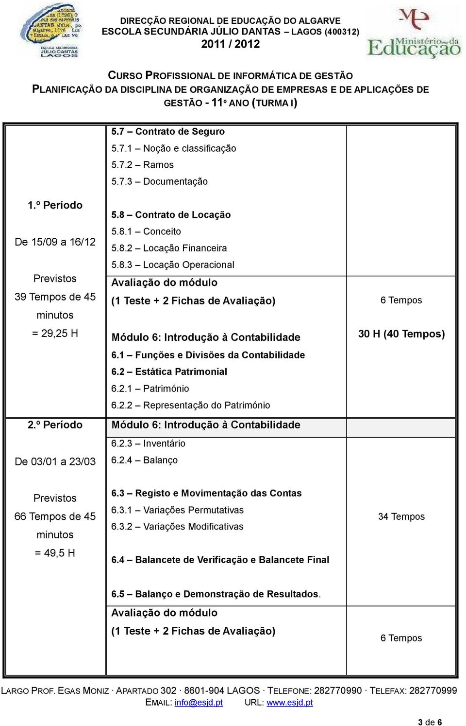 2.2 Representação do Património Módulo 6: Introdução à Contabilidade 6.2.3 Inventário 6.2.4 Balanço 6 Tempos 30 H (40 Tempos) 66 Tempos de 45 = 49,5 H 6.3 Registo e Movimentação das Contas 6.3.1 Variações Permutativas 6.