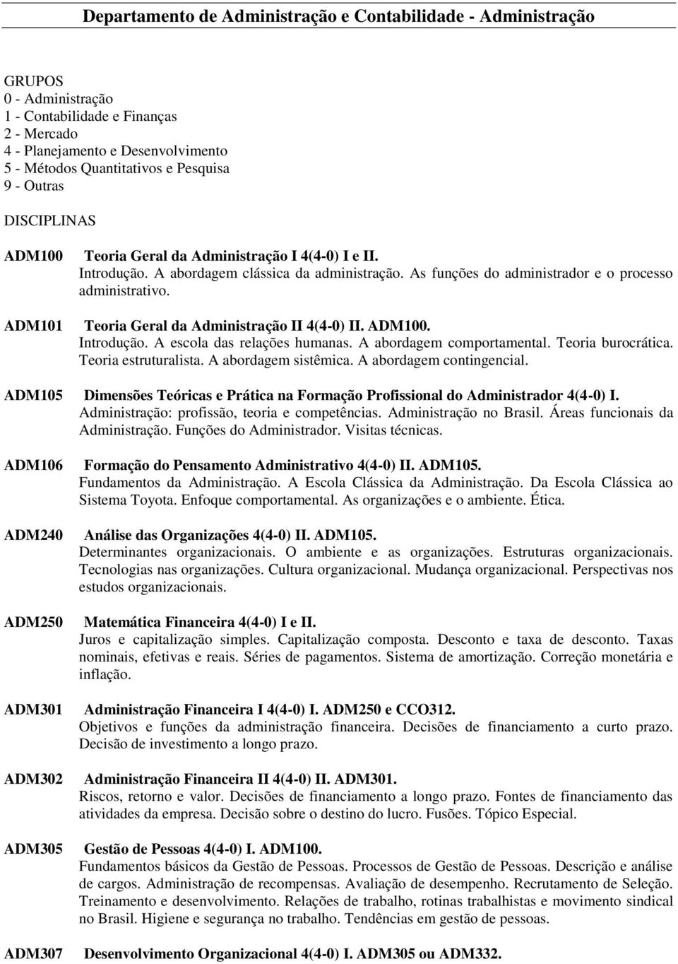 Teoria Geral da Administração II 4(4-0) II. ADM100. Introdução. A escola das relações humanas. A abordagem comportamental. Teoria burocrática. Teoria estruturalista. A abordagem sistêmica.