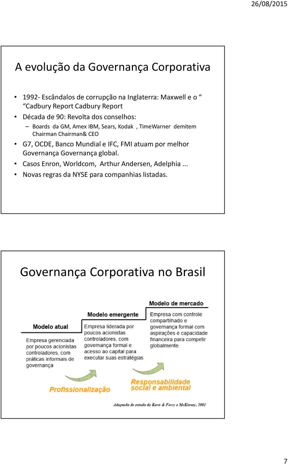 Chairman Chairman& CEO G7, OCDE, Banco Mundial e IFC, FMI atuam por melhor Governança Governança global.