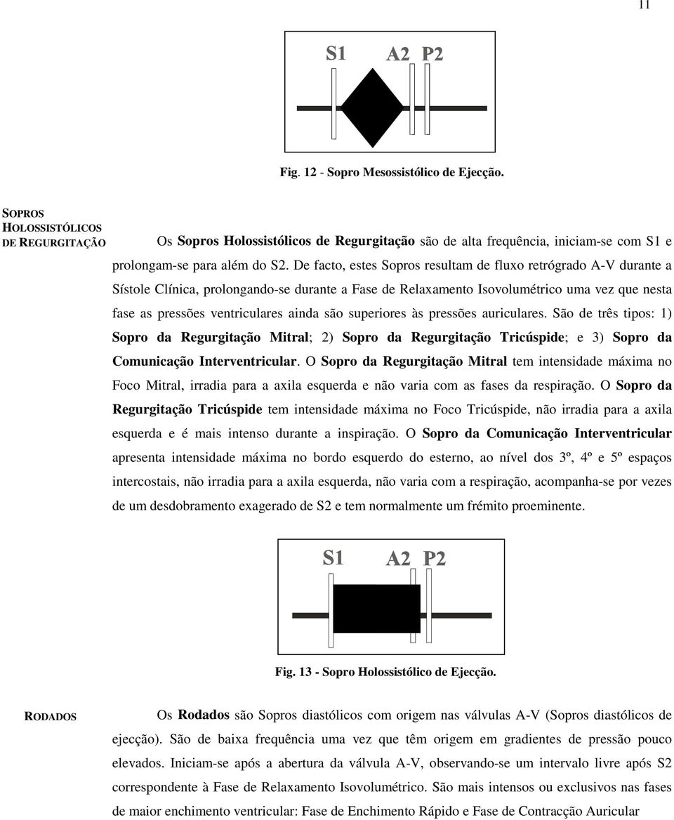 são superiores às pressões auriculares. São de três tipos: 1) Sopro da Regurgitação Mitral; 2) Sopro da Regurgitação Tricúspide; e 3) Sopro da Comunicação Interventricular.