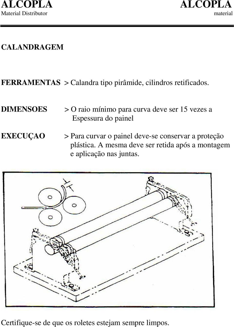 painel > Para curvar o painel deve-se conservar a proteção plástica.