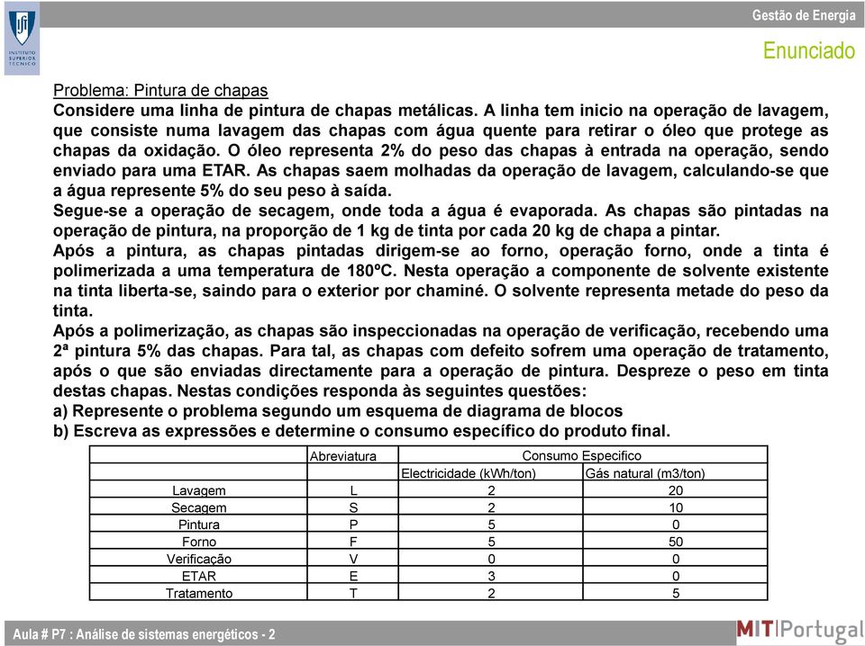 O óleo representa 2% do peso das chapas à entrada na operação, sendo enviado para uma ETAR. As chapas saem molhadas da operação de lavagem, calculando-se que a água represente % do seu peso à saída.