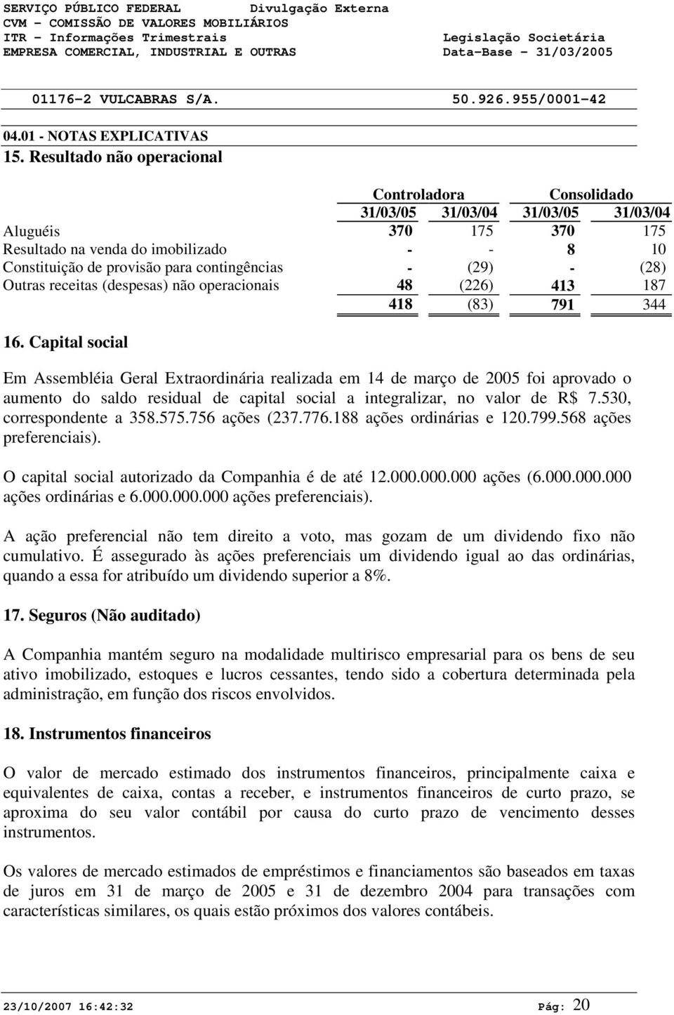 (28) Outras receitas (despesas) não operacionais 48 (226) 413 187 418 (83) 791 344 16.