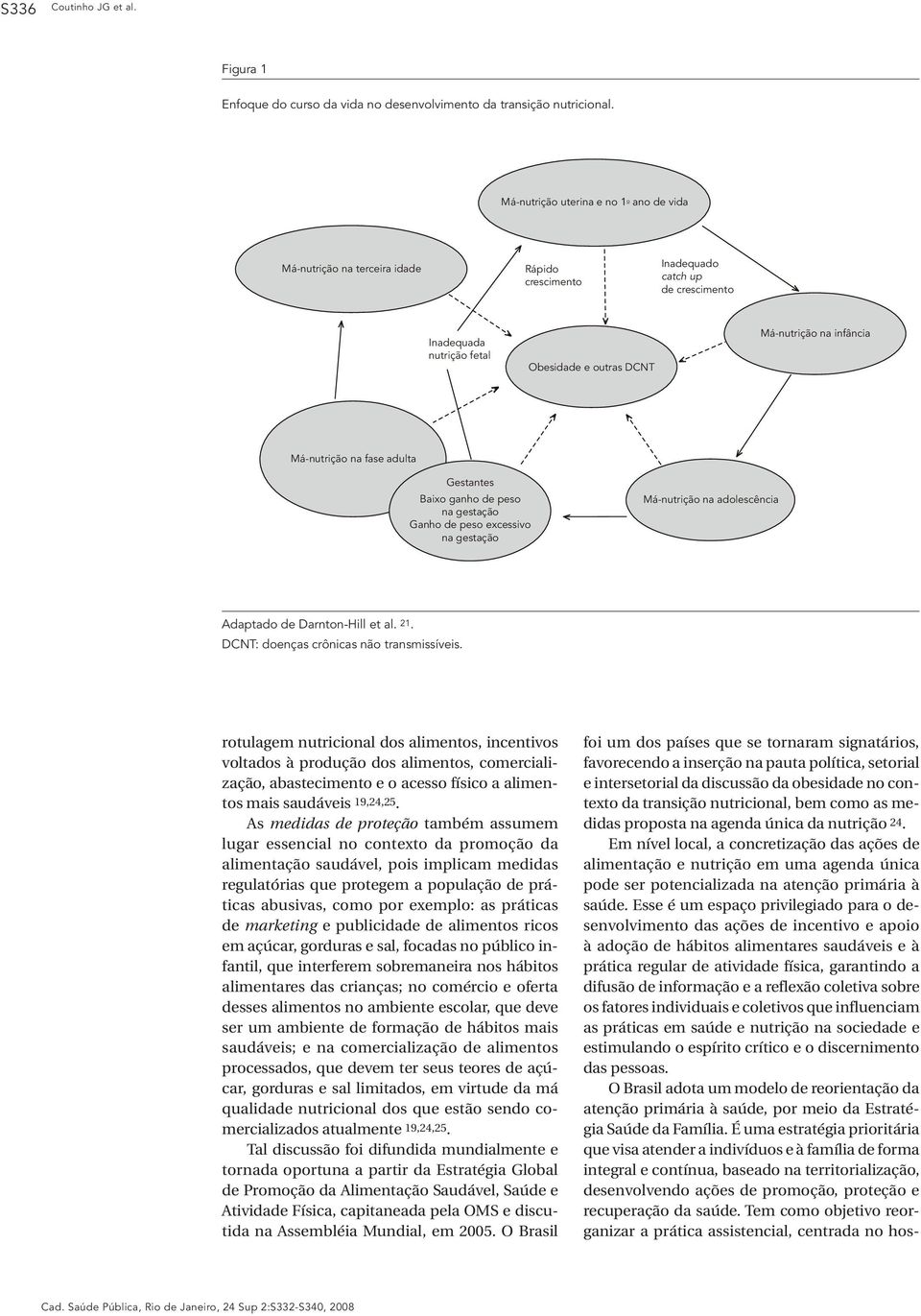 Má-nutrição na fase adulta Gestantes Baixo ganho de peso na gestação Ganho de peso excessivo na gestação Má-nutrição na adolescência Adaptado de Darnton-Hill et al. 21.