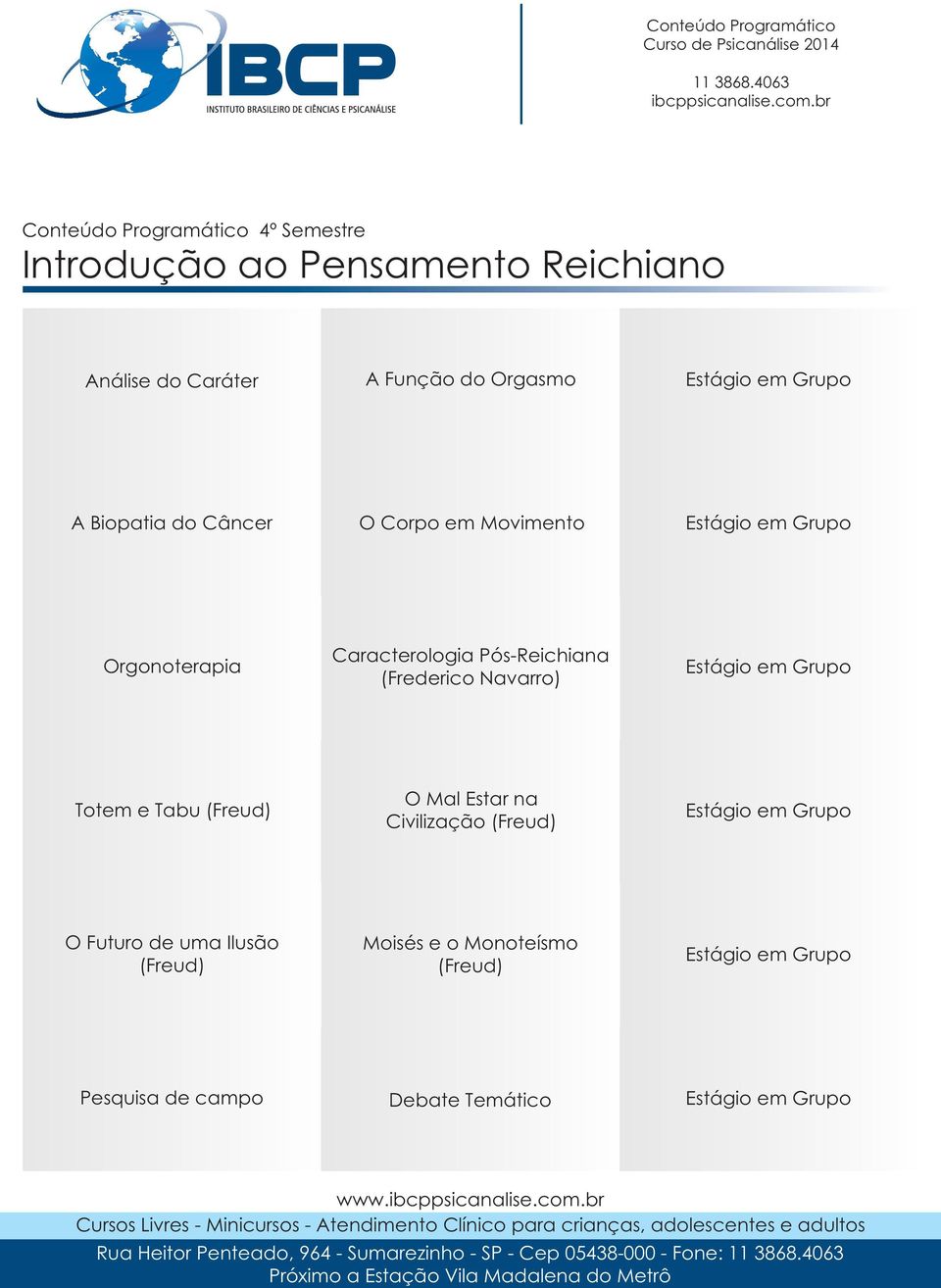 Caracterologia Pós-Reichiana (Frederico Navarro) Totem e Tabu (Freud) O Mal Estar na