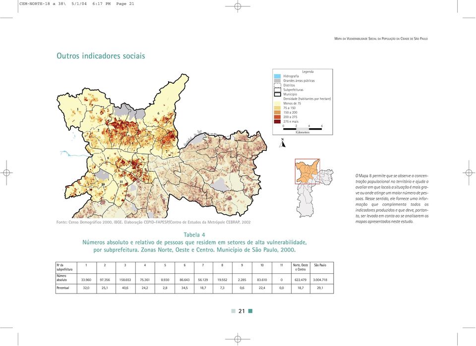 pessoas. Nesse sentido, ele fornece uma informação que complementa todos os indicadores produzidos e que deve, portanto, ser levada em conta ao se analisarem os mapas apresentados neste estudo.