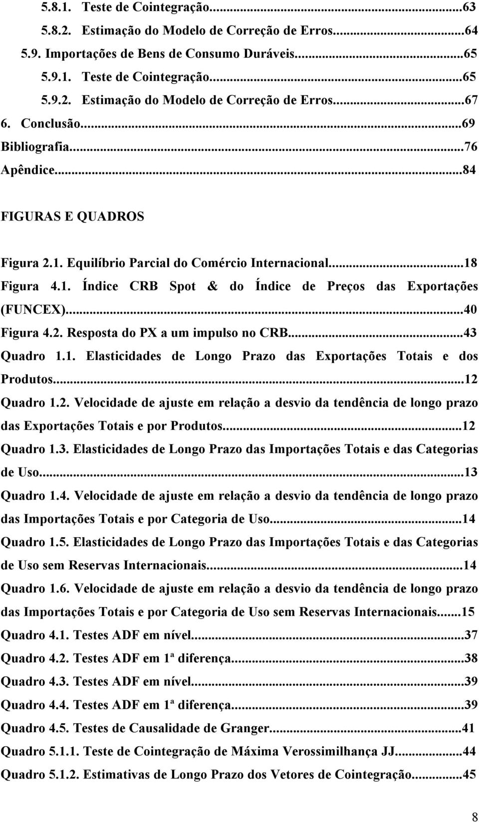 ..40 Figura 4.2. Resposa do PX a um impulso no CRB...43 Quadro 1.1. Elasicidades de Longo Prazo das Exporações Toais e dos Produos...12 Quadro 1.2. Velocidade de ajuse em relação a desvio da endência de longo prazo das Exporações Toais e por Produos.