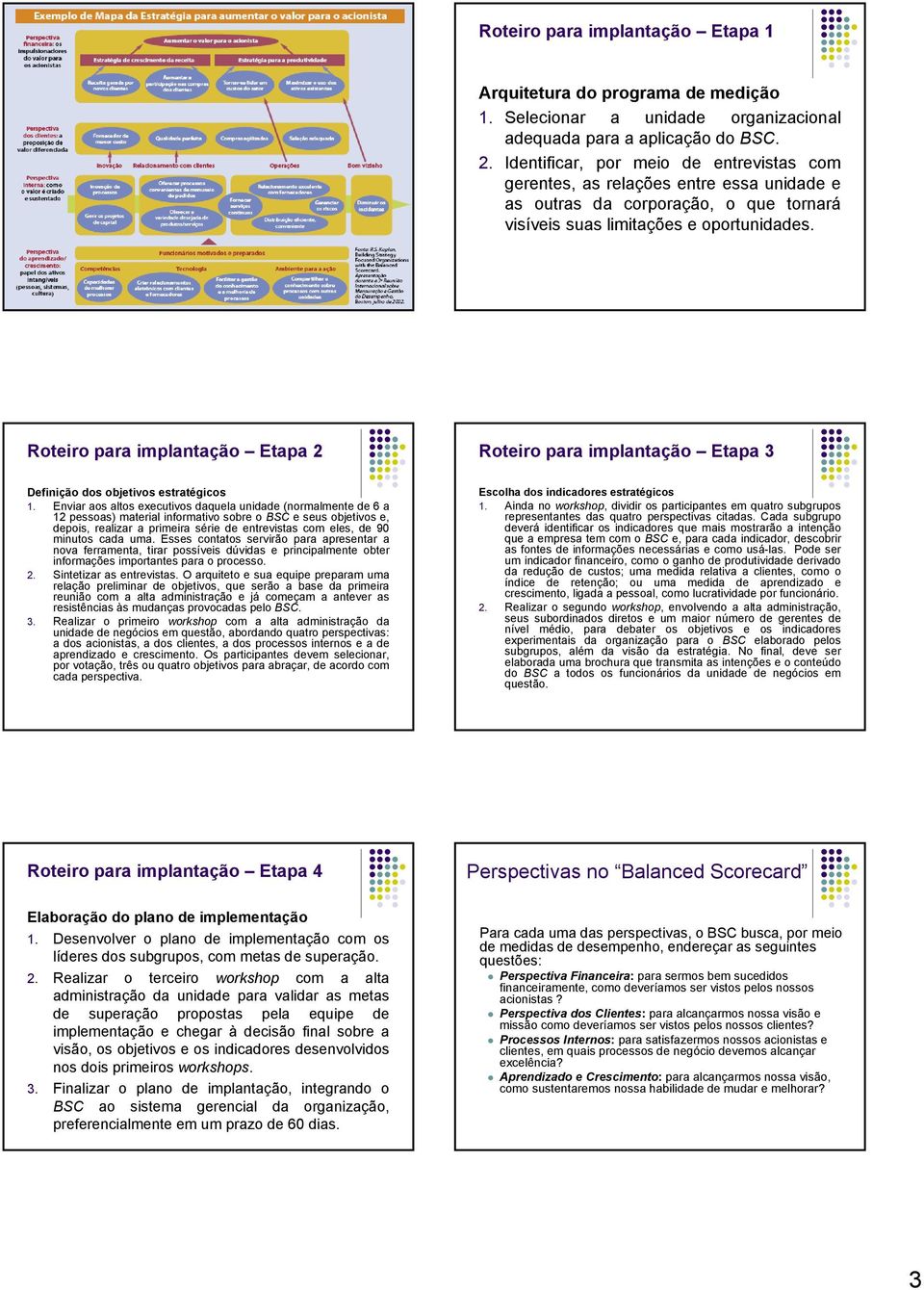 Roteiro para implantação Etapa 2 Roteiro para implantação Etapa 3 Definição dos objetivos estratégicos 1.