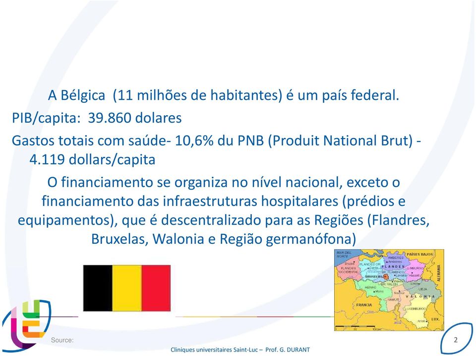 119 dollars/capita O financiamento se organiza no nível nacional, exceto o financiamento das