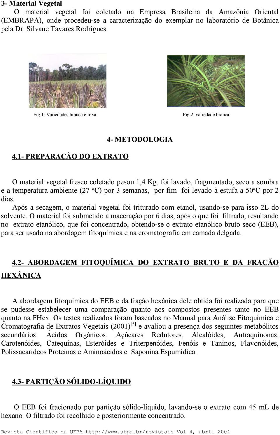 1- PREPARAÇÃO DO EXTRATO 4- METODOLOGIA O material vegetal fresco coletado pesou 1,4 Kg, foi lavado, fragmentado, seco a sombra e a temperatura ambiente (27 ºC) por 3 semanas, por fim foi levado à