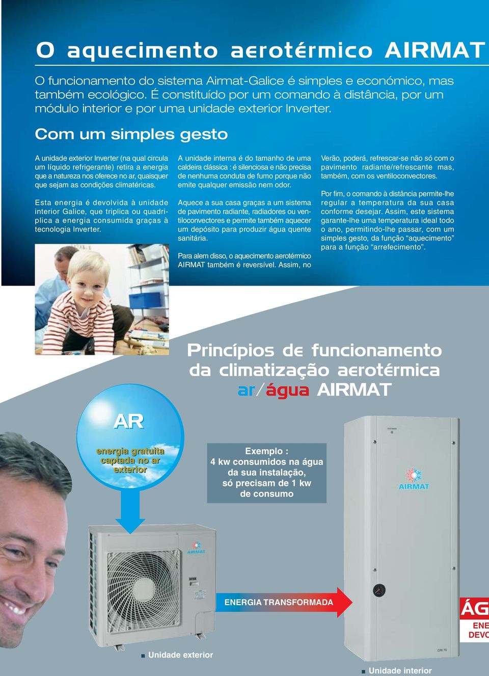 Com um simples gesto A unidade exterior Inverter (na qual circula um líquido refrigerante) retira a energia que a natureza nos oferece no ar, quaisquer que sejam as condições climatéricas.