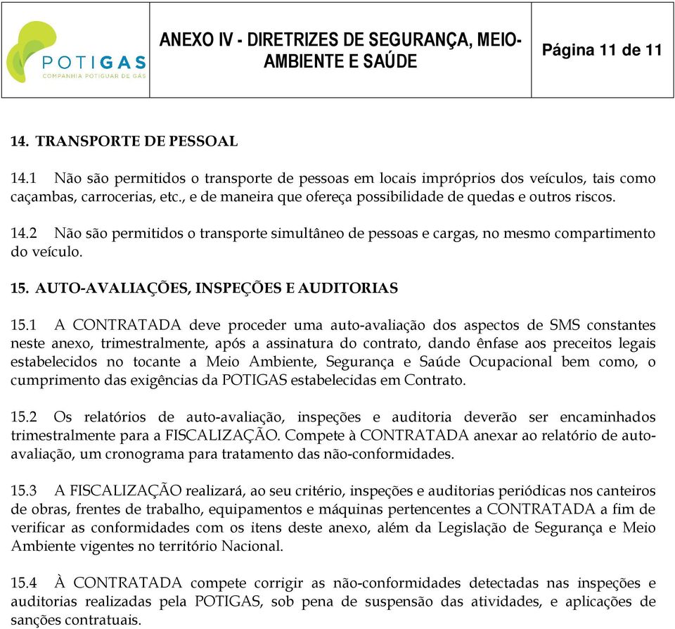 AUTO-AVALIAÇÕES, INSPEÇÕES E AUDITORIAS 15.