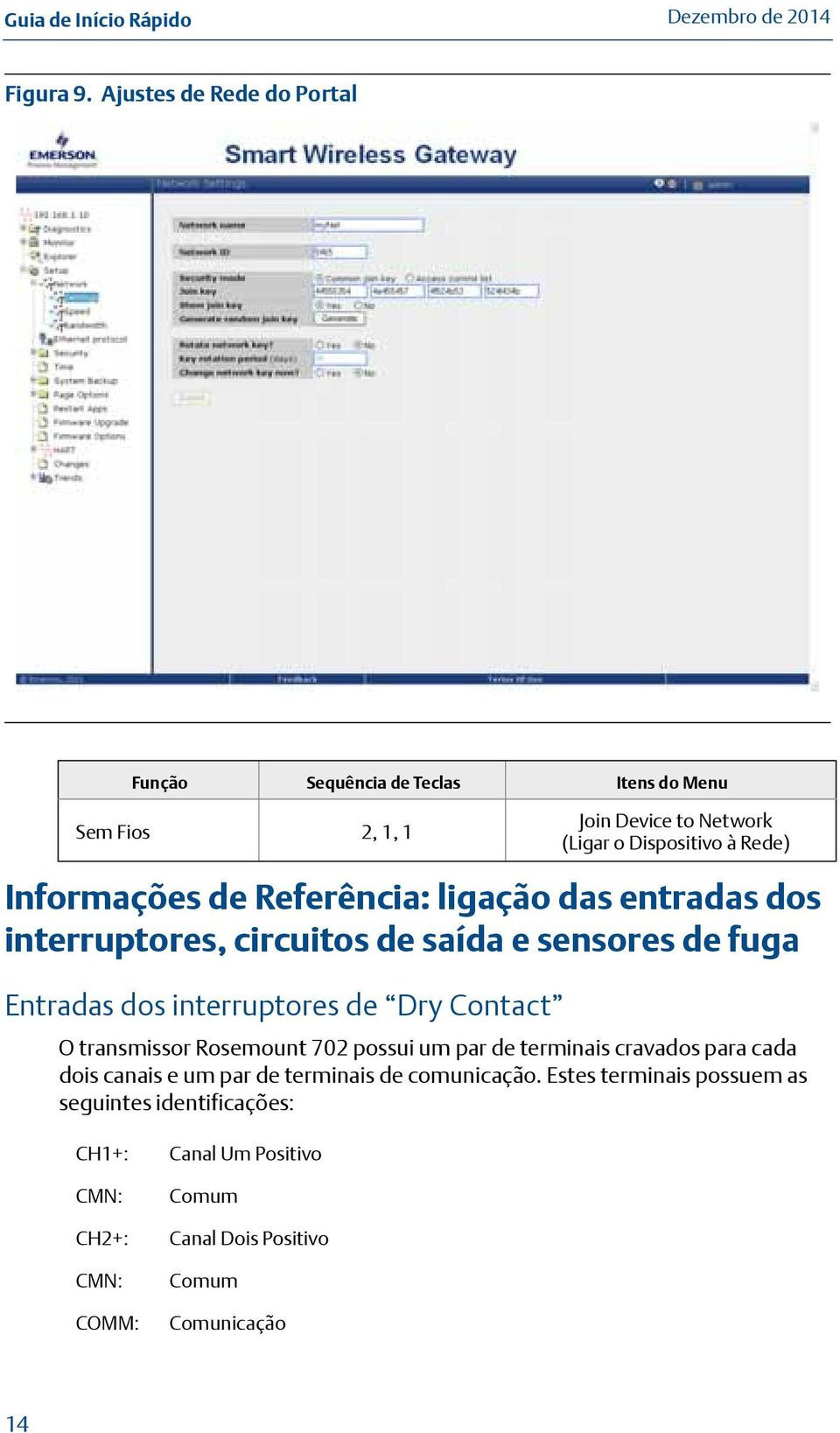 interruptores, circuitos de saída e sensores de fuga Entradas dos interruptores de Dry Contact Join Device to Network (Ligar o Dispositivo à