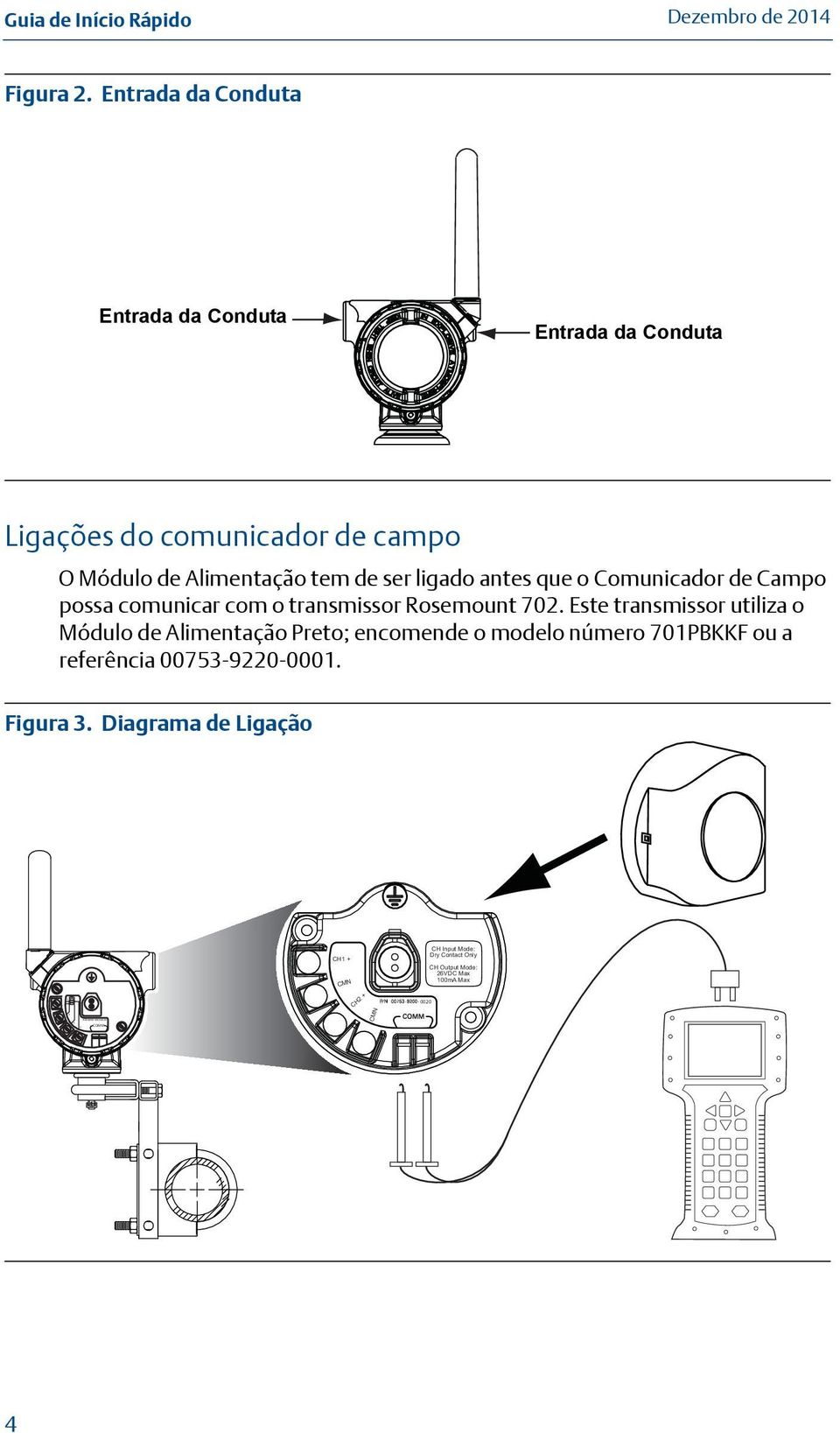 ligado antes que o Comunicador de Campo possa comunicar com o transmissor Rosemount 702.