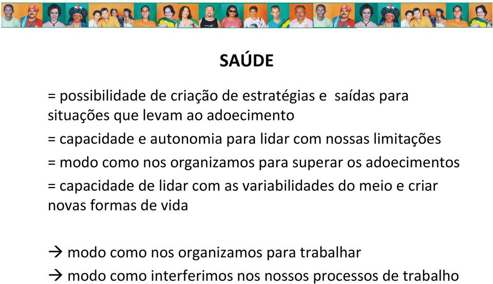 superar os adoecimentos = capacidade de lidar com as variabilidades do meio e criar novas formas