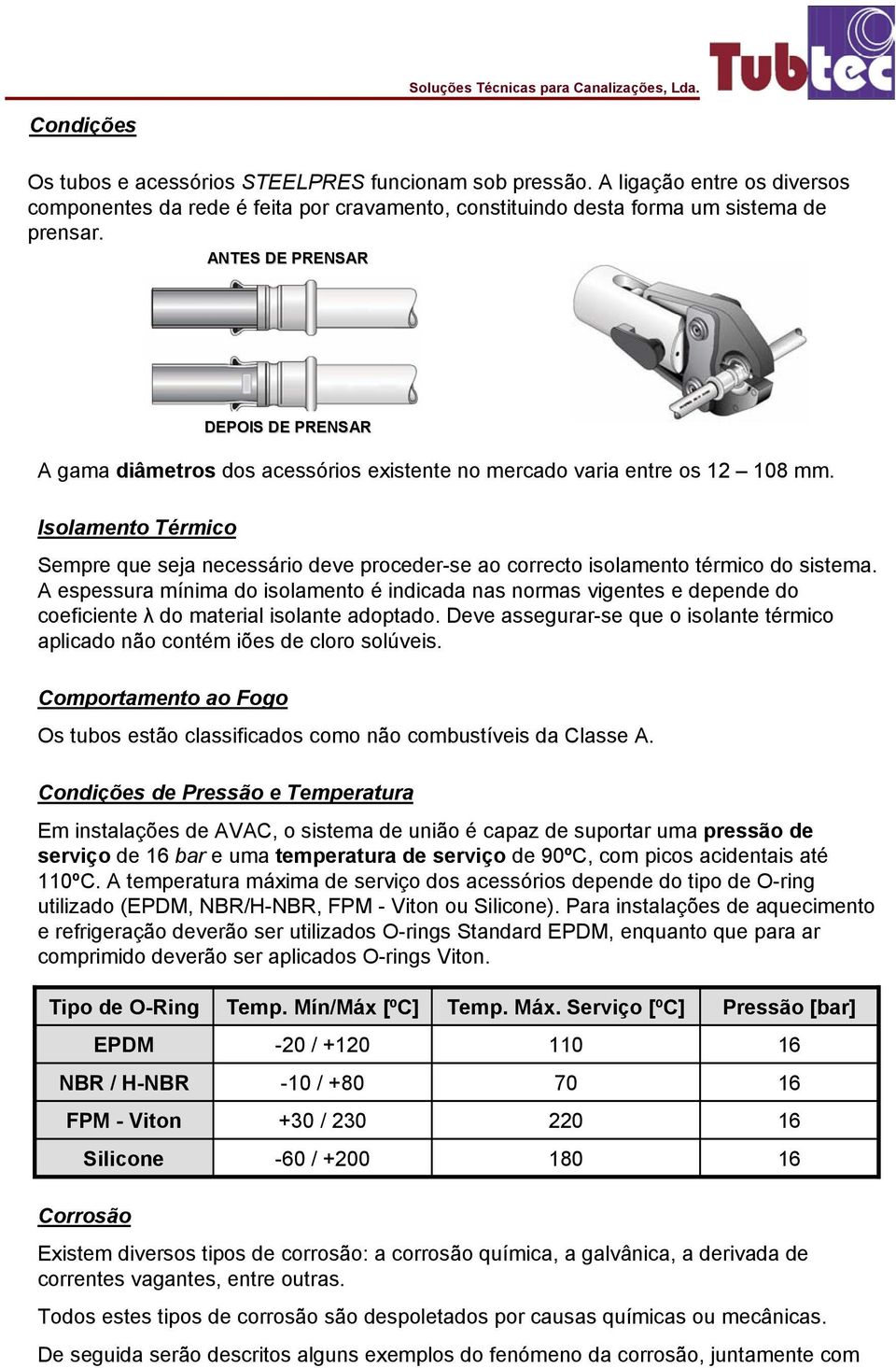 Isolamento Térmico Sempre que seja necessário deve proceder-se ao correcto isolamento térmico do sistema.