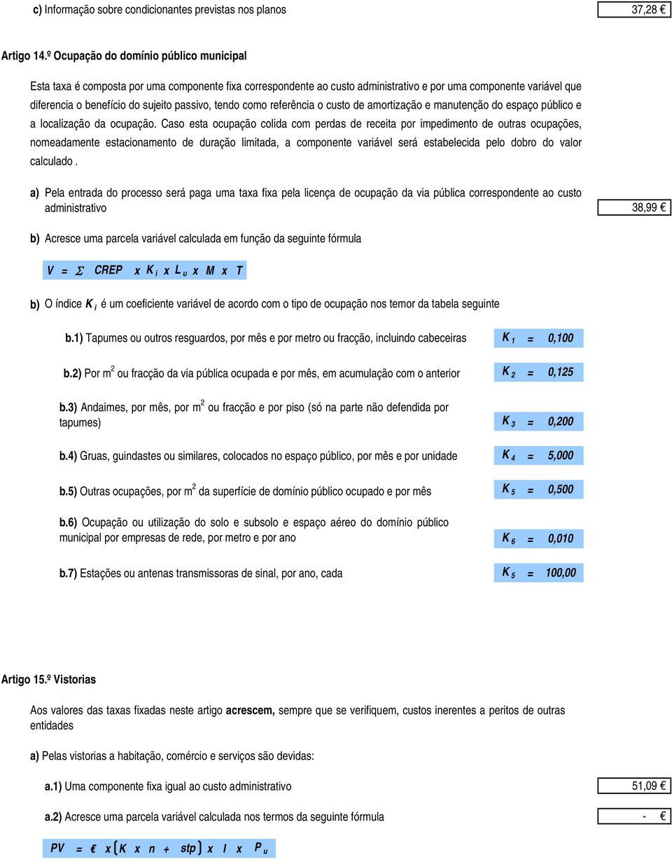 passivo, tendo como referência o custo de amortização e manutenção do espaço público e a localização da ocupação.