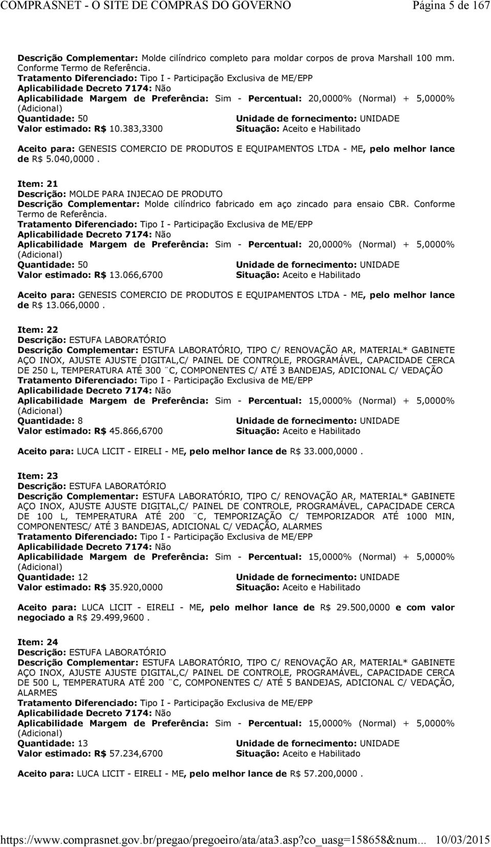 Quantidade: 50 Unidade de fornecimento: UNIDADE Valor estimado: R$ 10.