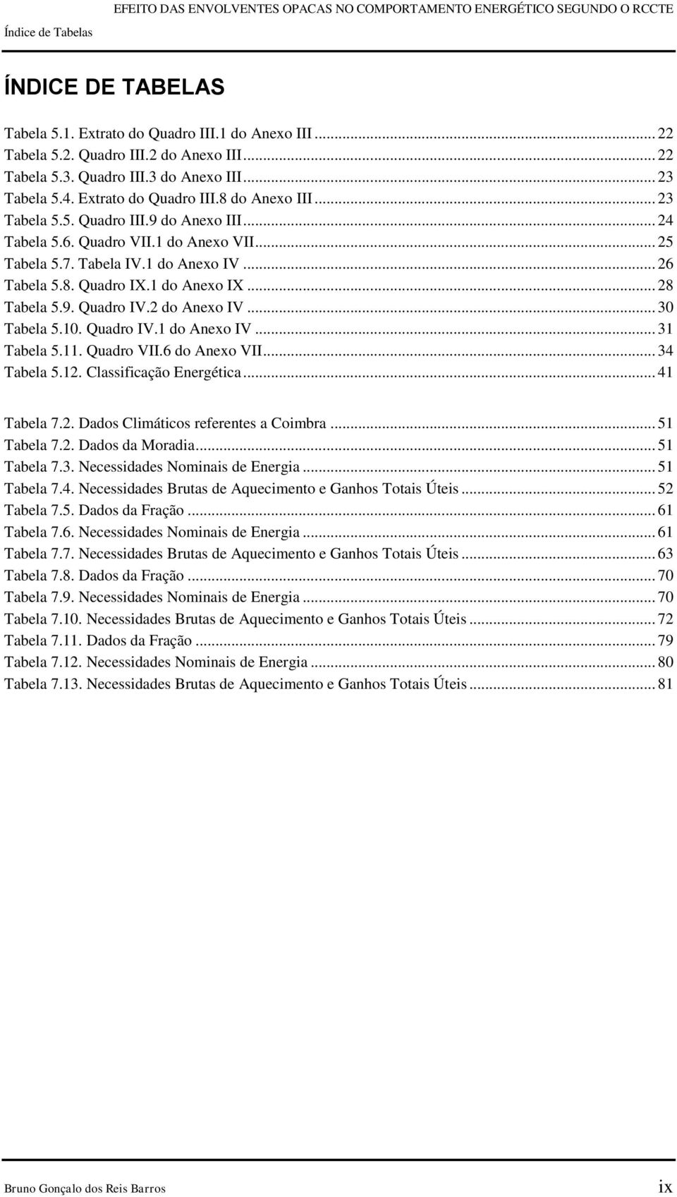 1 do Anexo IX... 28 Tabela 5.9. Quadro IV.2 do Anexo IV... 3 Tabela 5.1. Quadro IV.1 do Anexo IV... 31 Tabela 5.11. Quadro VII.6 do Anexo VII... 34 Tabela 5.12. Classificação Energética... 41 Tabela 7.