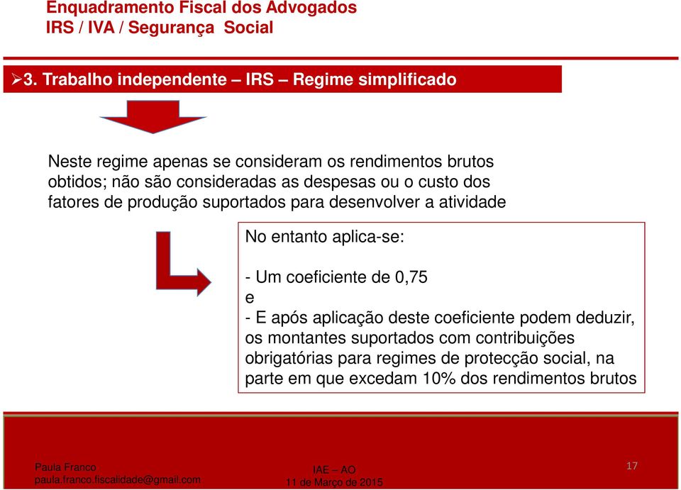 entanto aplica-se: - Um coeficiente de 0,75 e - E após aplicação deste coeficiente podem deduzir, os montantes