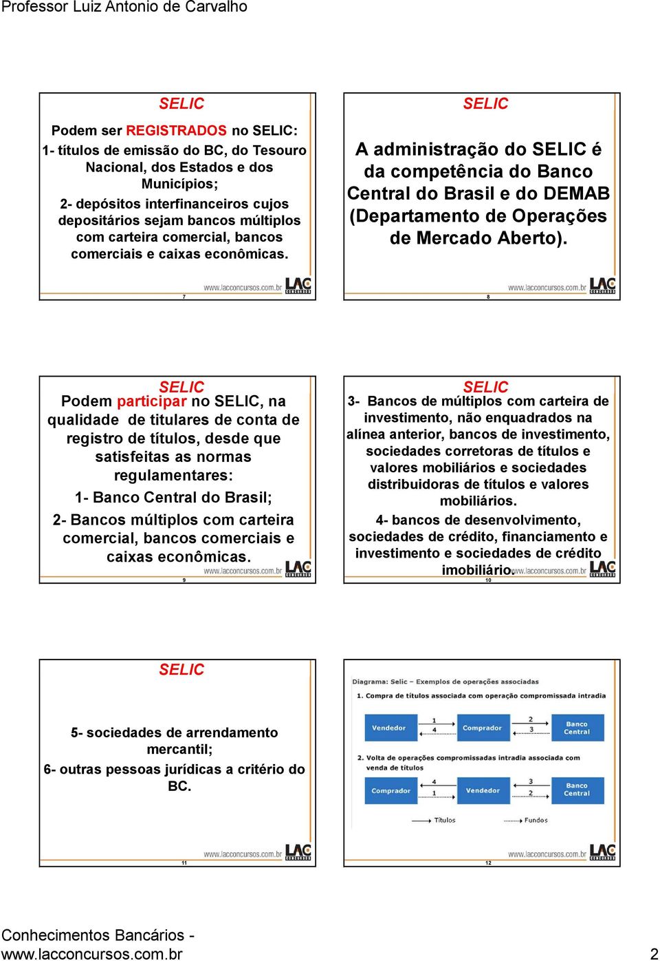 7 8 Podem participar no, na qualidade de titulares de conta de registro de títulos, desde que satisfeitas as normas regulamentares: 1- Banco Central do Brasil; 2- Bancos múltiplos com carteira