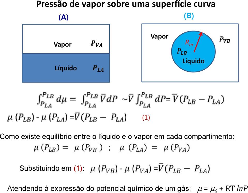 líquido e o vapor em cada compartimento: (1) Substituindo em