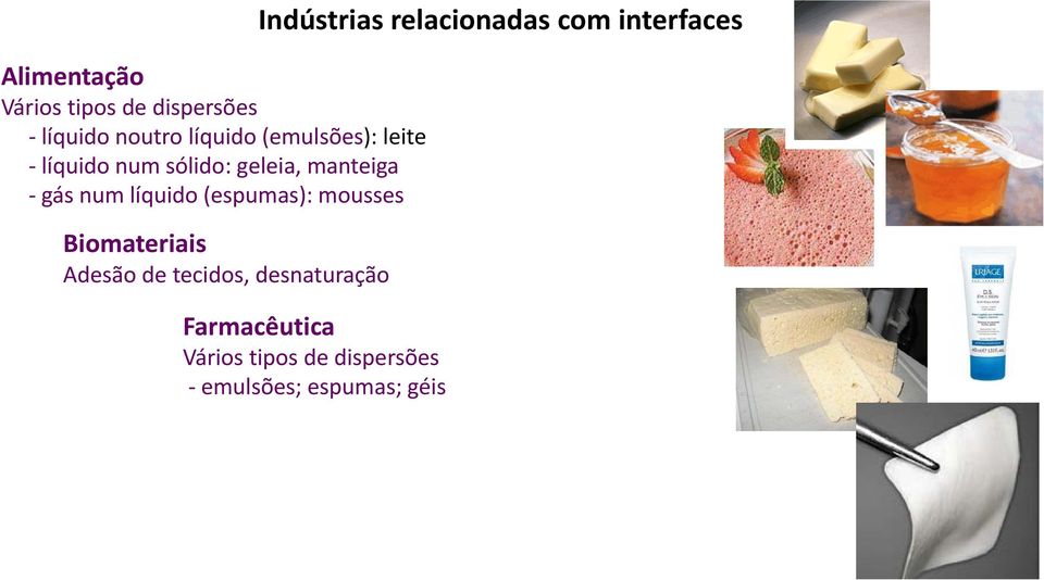 mousses Biomateriais Adesão de tecidos, desnaturação Indústrias