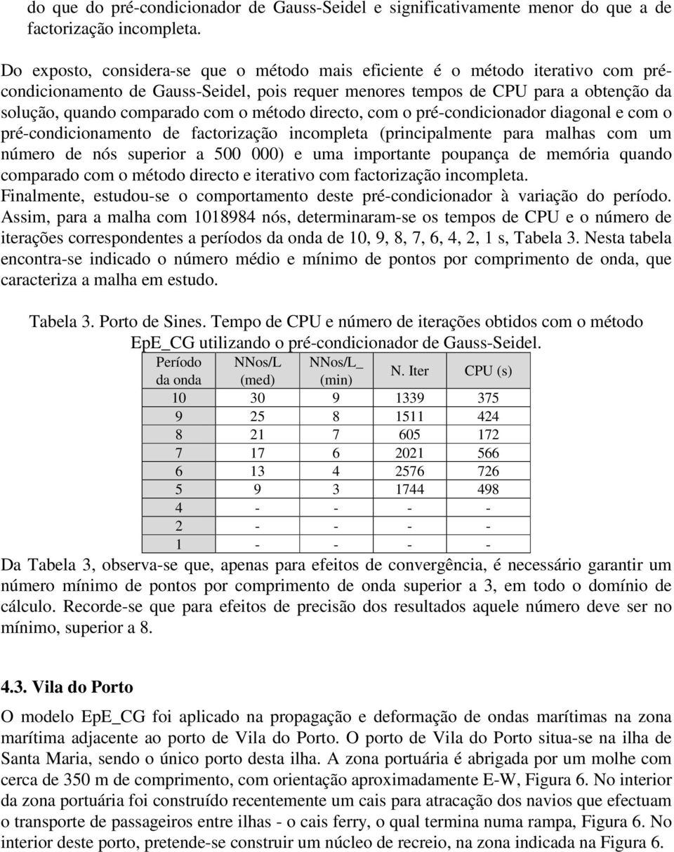 método directo, com o pré-condicionador diagonal e com o pré-condicionamento de factorização incompleta (principalmente para malhas com um número de nós superior a 500 000) e uma importante poupança