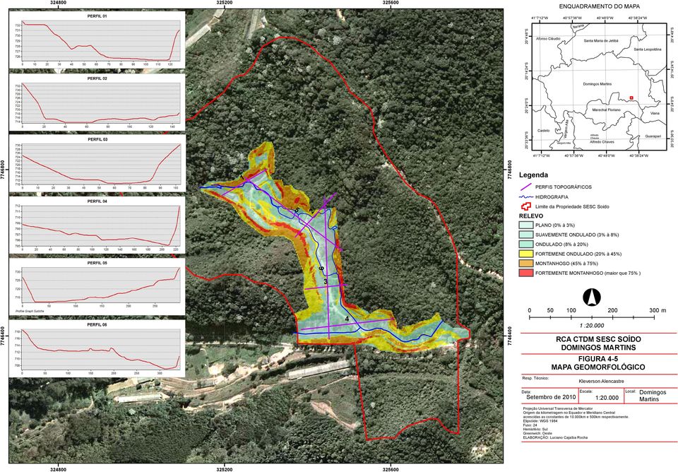 HIDROGRAFIA PLANO (0% à 3%) SUAVEMENTE ONDULADO (3% à 8%) ONDULADO (8% à 20%) FORTEMENE ONDULADO (20% à 45%) 6 MONTANHOSO (45% à 75%) FORTEMENTE MONTANHOSO (maior que 75% ) 3 0 100 200 300 m 1 :20.