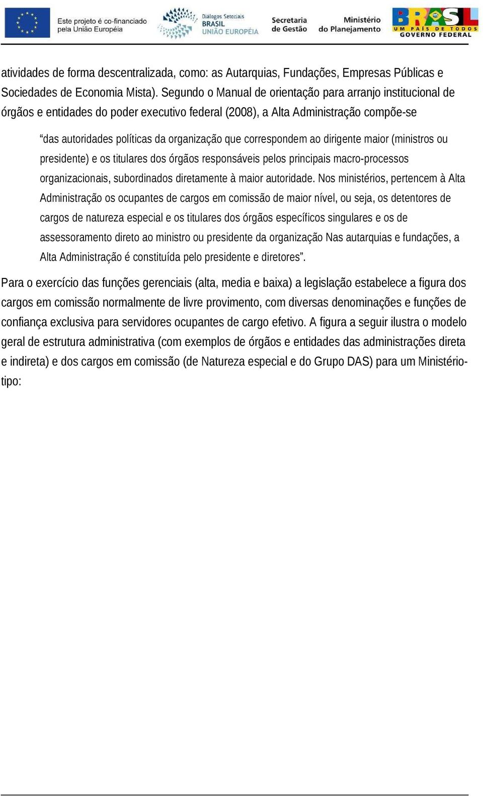 correspondem ao dirigente maior (ministros ou presidente) e os titulares dos órgãos responsáveis pelos principais macro-processos organizacionais, subordinados diretamente à maior autoridade.