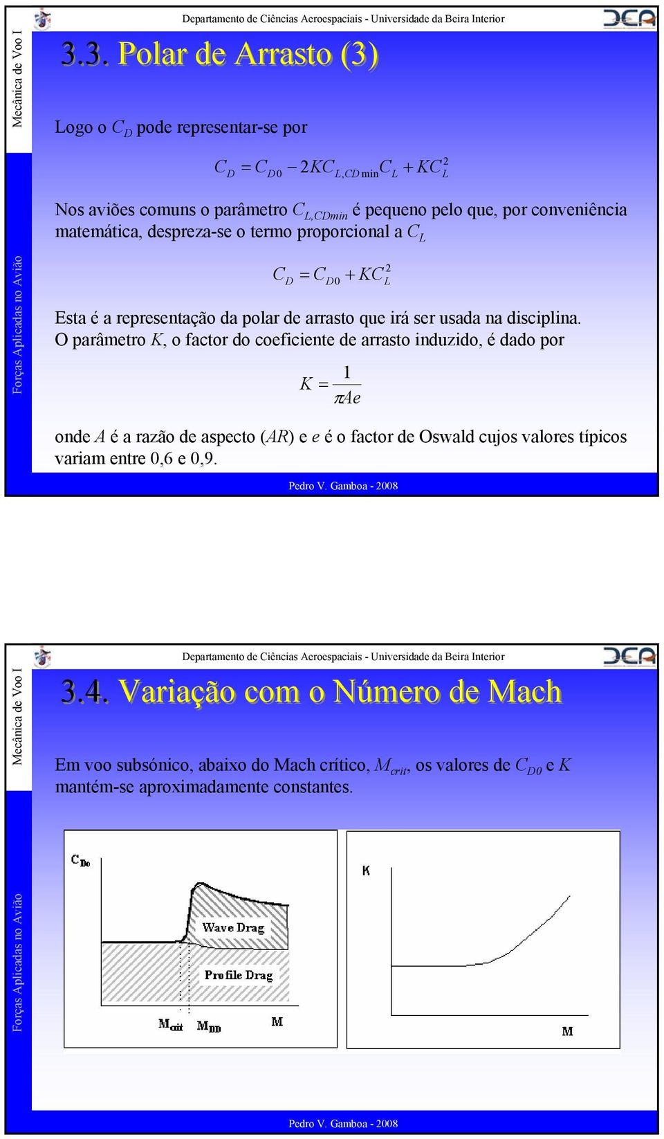 O parâmetro K, o factor do coeficiente de arrasto induzido, é dado por 1 K = π Ae onde A é a razão de aspecto (AR) e e é o factor de Oswald cujos valores