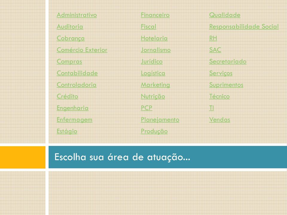 Contabilidade Logística Serviços Controladoria Marketing Suprimentos Crédito Nutrição