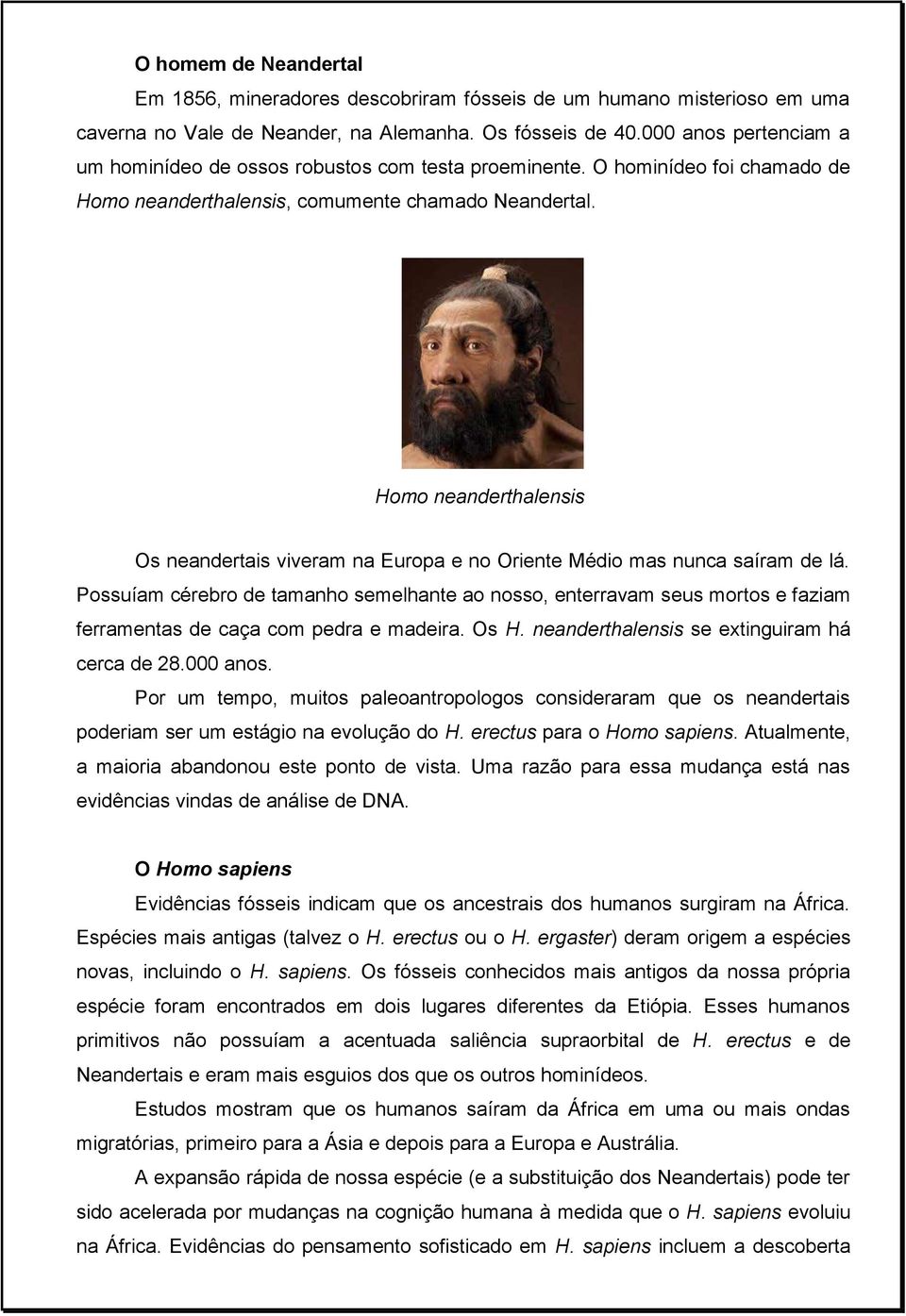 Homo neanderthalensis Os neandertais viveram na Europa e no Oriente Médio mas nunca saíram de lá.