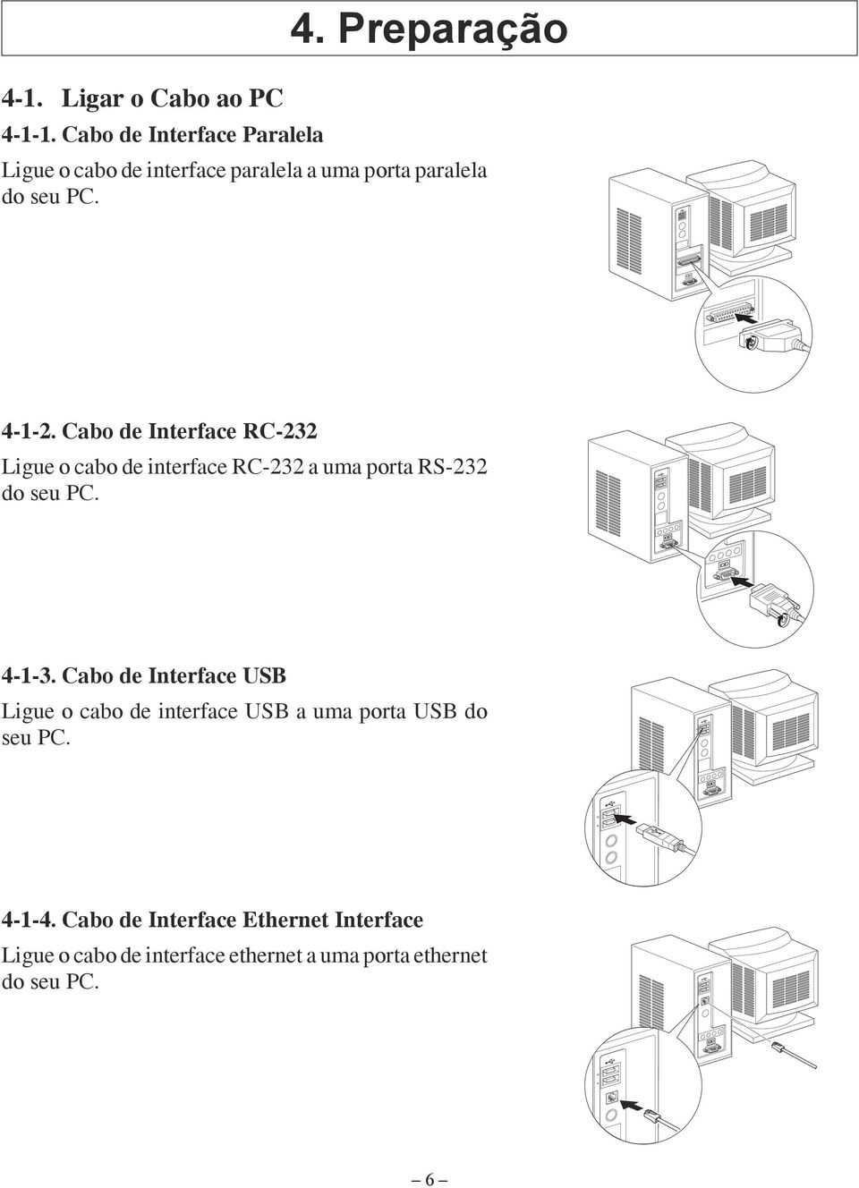 Cabo de Interface RC-232 Ligue o cabo de interface RC-232 a uma porta RS-232 do seu PC. 4-1-3.