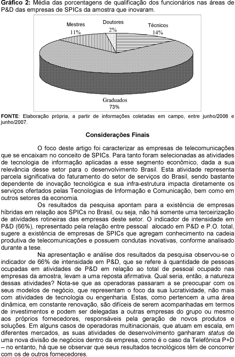 Considerações Finais O foco deste artigo foi caracterizar as empresas de telecomunicações que se encaixam no conceito de SPICs.