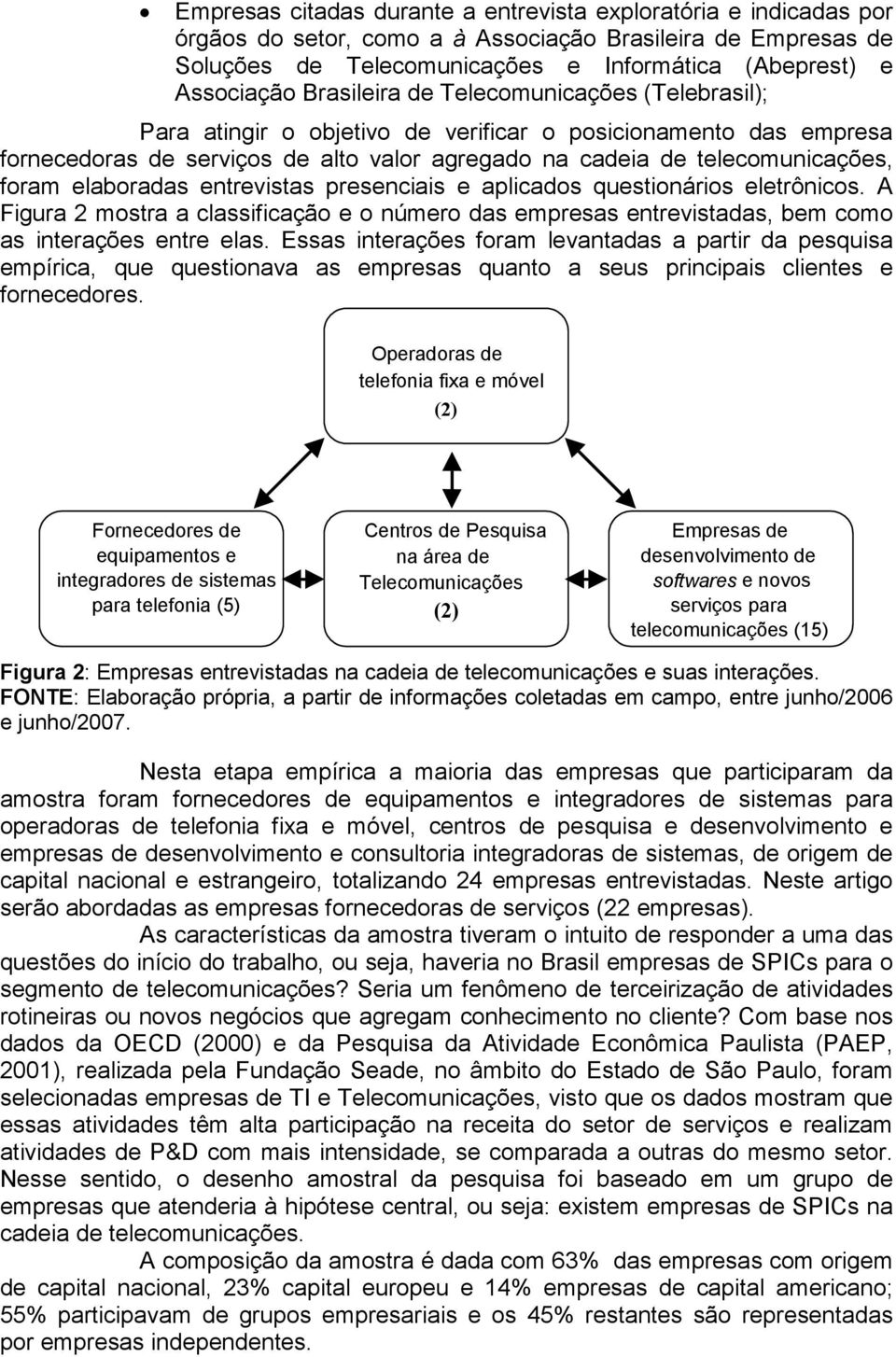 elaboradas entrevistas presenciais e aplicados questionários eletrônicos. A Figura 2 mostra a classificação e o número das empresas entrevistadas, bem como as interações entre elas.