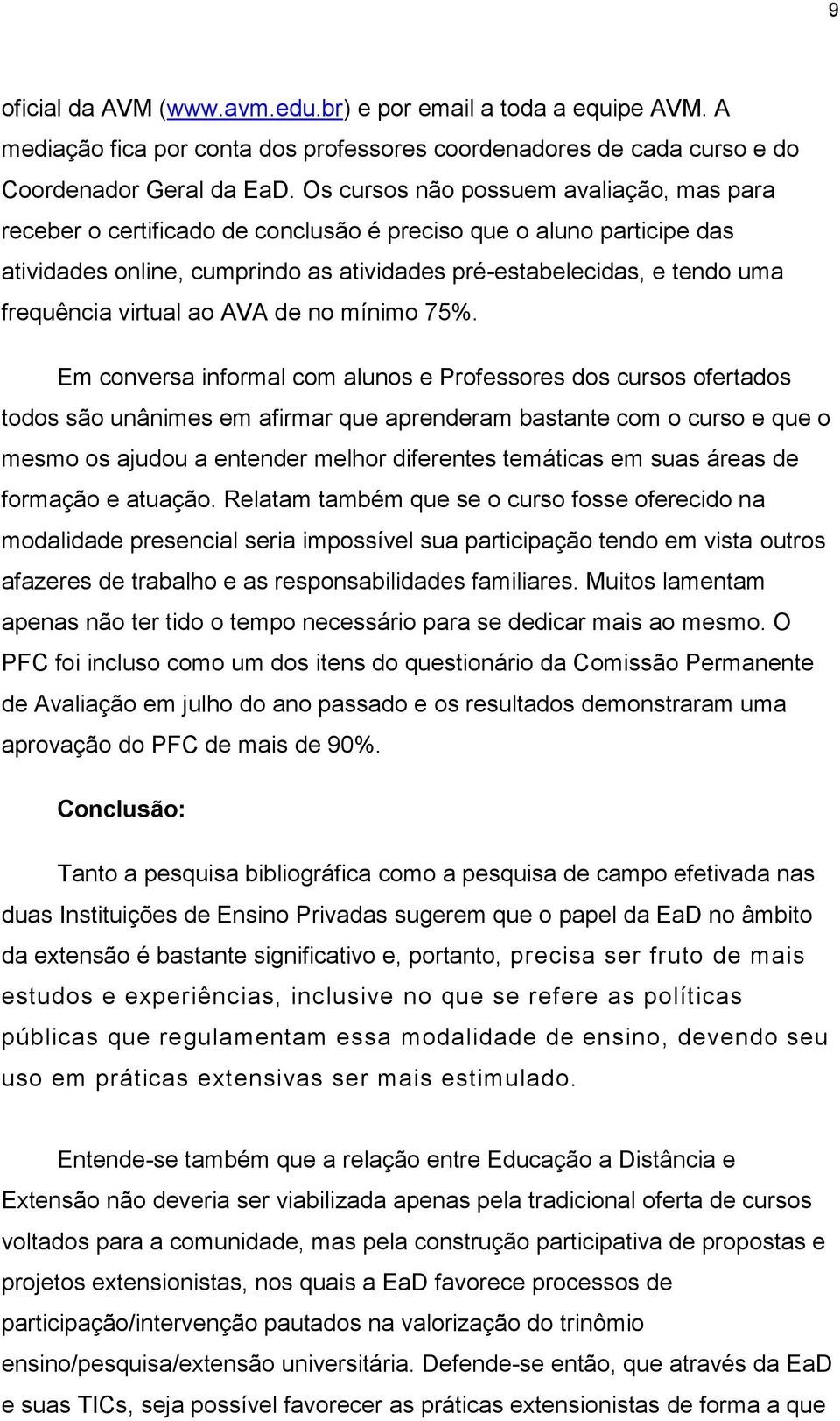 virtual ao AVA de no mínimo 75%.