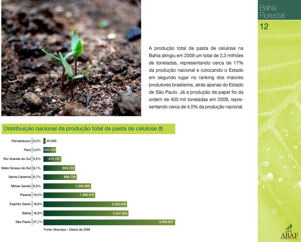 Já a produção de papel foi da ordem de 400 mil toneladas em 2009, representando cerca de 4,5% da produção nacional.