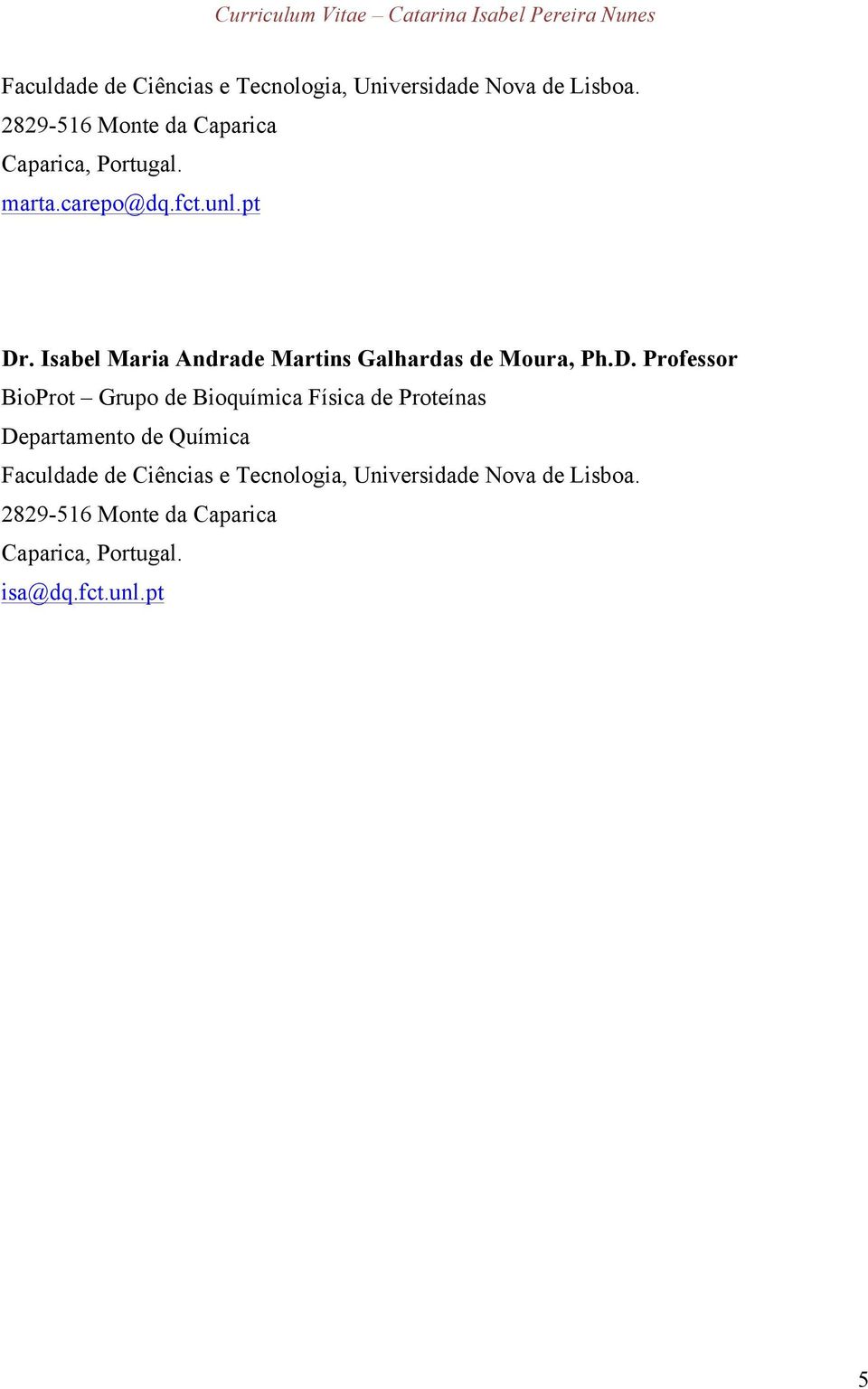 Isabel Maria Andrade Martins Galhardas de Moura, Ph.D.