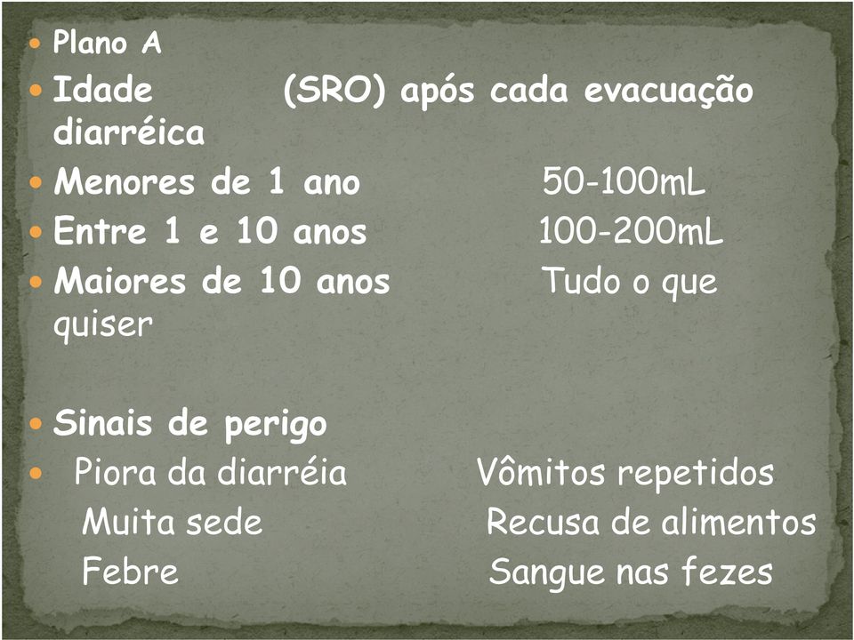 Tudo o que quiser Sinais de perigo Piora da diarréia Vômitos