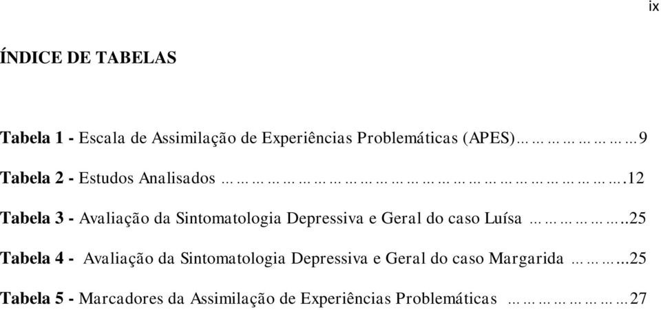 12 Tabela 3 - Avaliação da Sintomatologia Depressiva e Geral do caso Luísa.