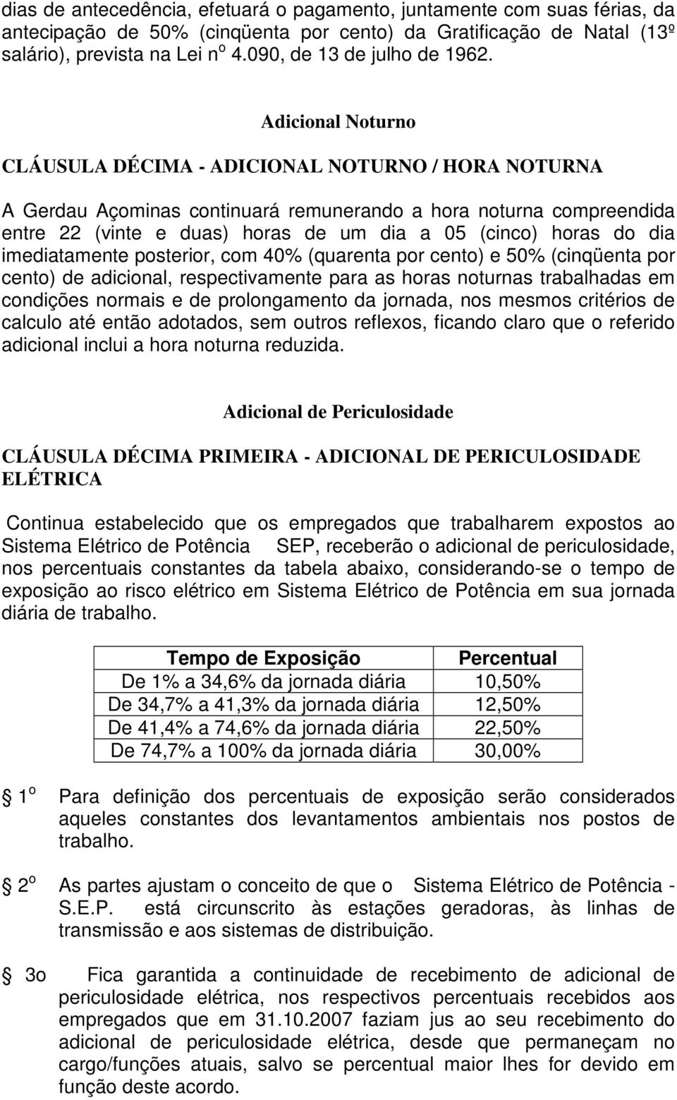 Adicional Noturno CLÁUSULA DÉCIMA - ADICIONAL NOTURNO / HORA NOTURNA A Gerdau Açominas continuará remunerando a hora noturna compreendida entre 22 (vinte e duas) horas de um dia a 05 (cinco) horas do