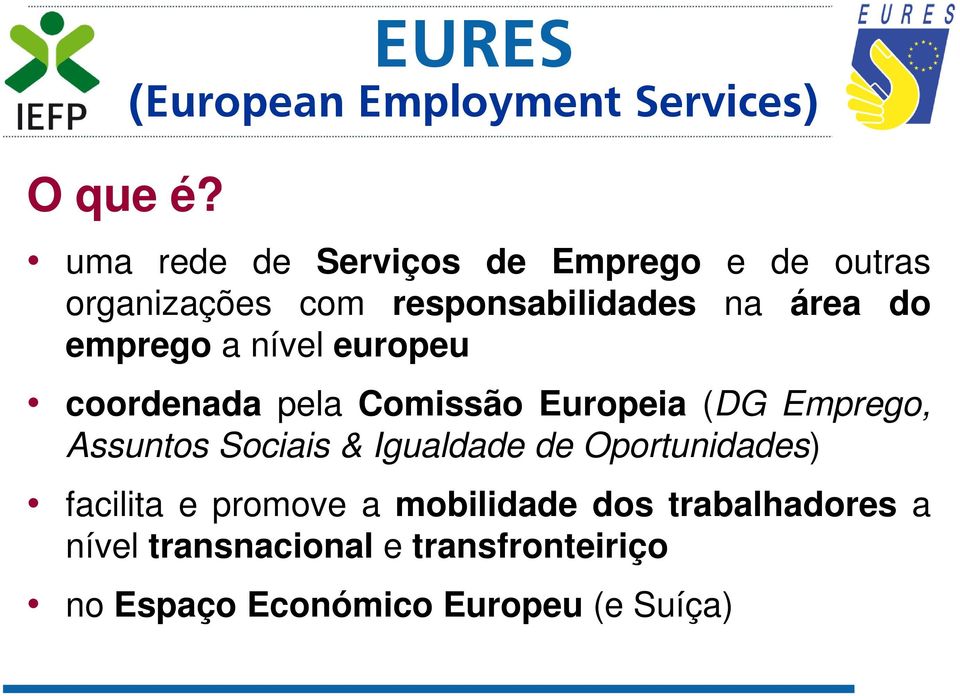 com responsabilidades na área do emprego a nível europeu coordenada pela Comissão Europeia (DG