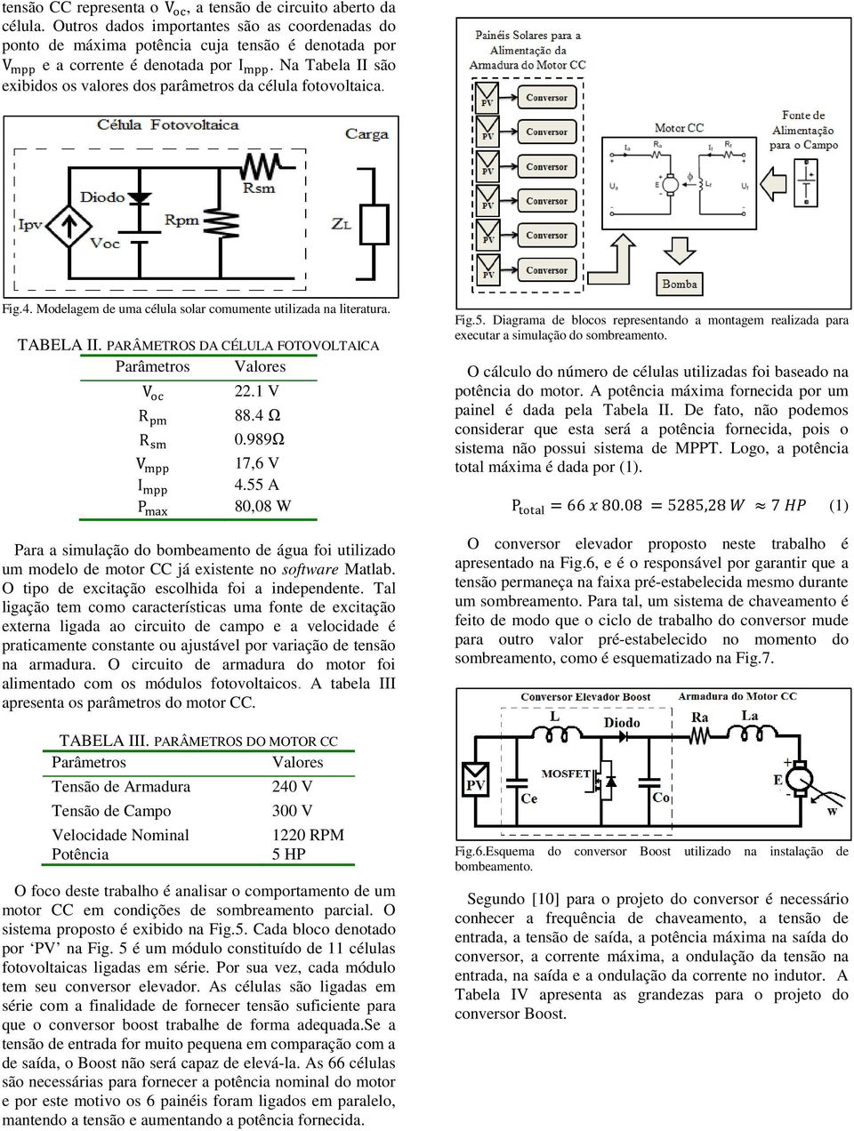 PARÂMETROS DA CÉLULA FOTOVOLTAICA Parâmetros Valores V R 22.1 V 88.4 Ω R 0.989Ω V 17,6 V I 4.