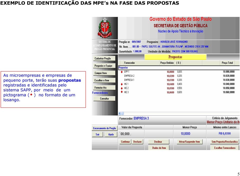 propostas registradas e identificadas pelo sistema SAPP,